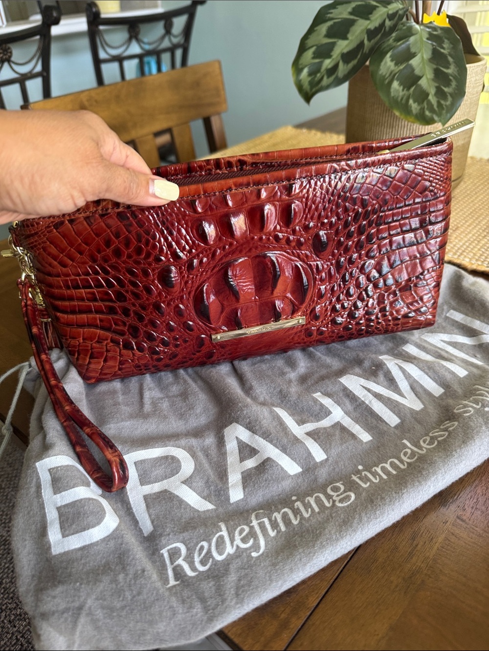 Brahmin Deep brown Croc-Embossed Leather Wristlet